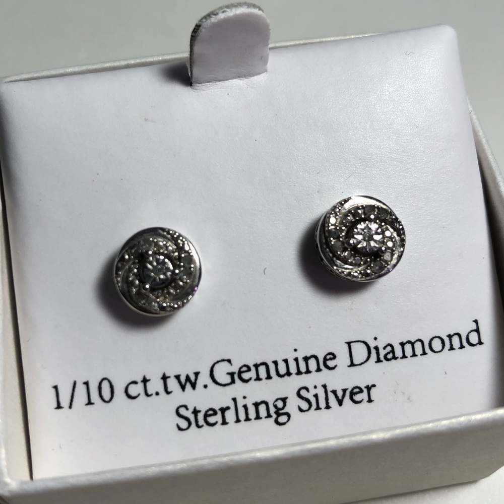 SOLD Silver Diamond Stud Earrings